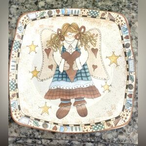 EUC VTG FOLK ART 12” x 12” SQUARE CERAMIC PLATTER